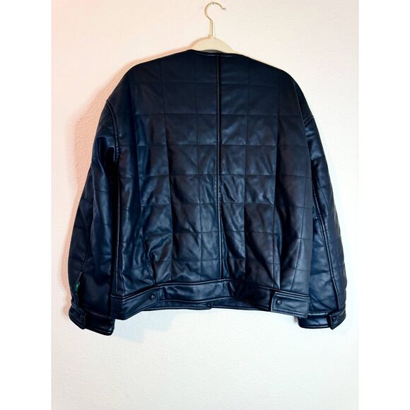 Rebecca Minkoff Faux Leather Black Square Quilted Racer Jacket Womens Medium - Picture 4 of 5